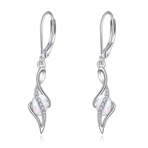 MYSTICPOEM White Opal Dangle Earrings 925 Sterling Silver October Birthstone Teardrop Drop Dangling Leverback Earrings Christmas Jewelry Gift for Women