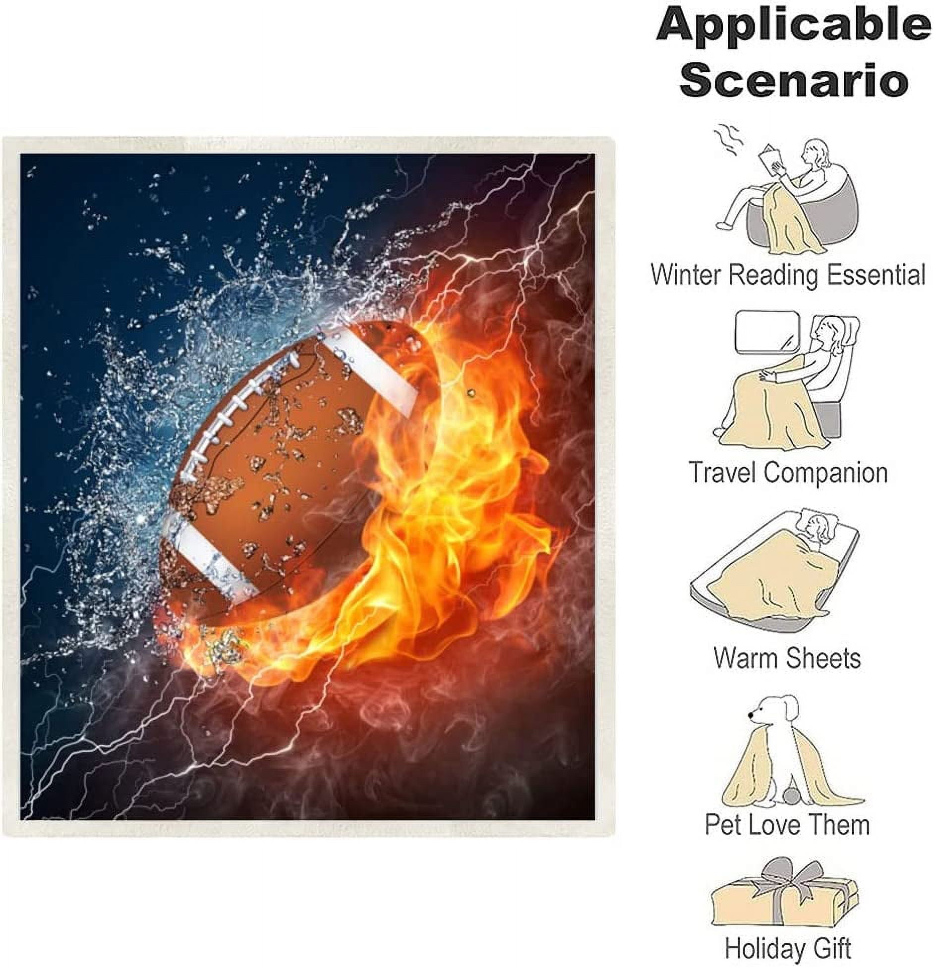 Football Blanket Soft Cozy Sherpa Water and Fire Sport Throw Blankets Football Gifts for Boys Kids Adult Plush Blanket for Couch Bed Sofa Home Decor(American Football,60"×80")