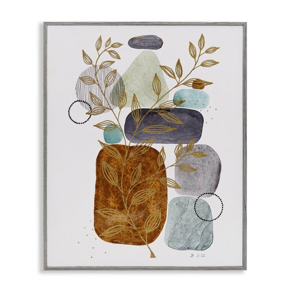 Stupell Industries Eclectic Modern Pebbles & Botanicals Gray Framed Giclee Art, 11 x 14, by Jocelyn Benford