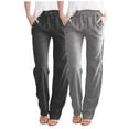thumbnail image 1 of GigrtiJin 2 Pack Womens Pants Solid Color Drawstring Elastic Wasit Decorative Button Casual Pants with Pocket Trendy Lounge Pants, 1 of 7
