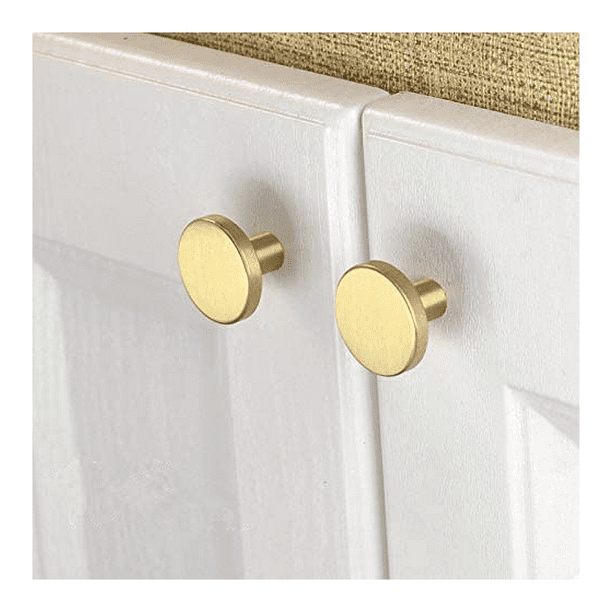Set of 10 Brushed Brass Cabinet Knobs, Gold Dresser Drawer Knobs, for  Cabinets, Cupboards, Bathroom, Bathroom and Kitchen, 28 x 20mm (Round)，JUN  