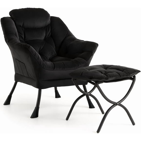 Silla perezosa con otomana, moderna silla de descanso, sillón con reposapiés, sillón de lectura con bolsillo lateral para sala de estar, recámara, recámara y oficina