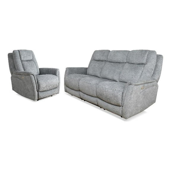 Pemberly Row Contemporary Gray Power Reclining Sofa and Recliner