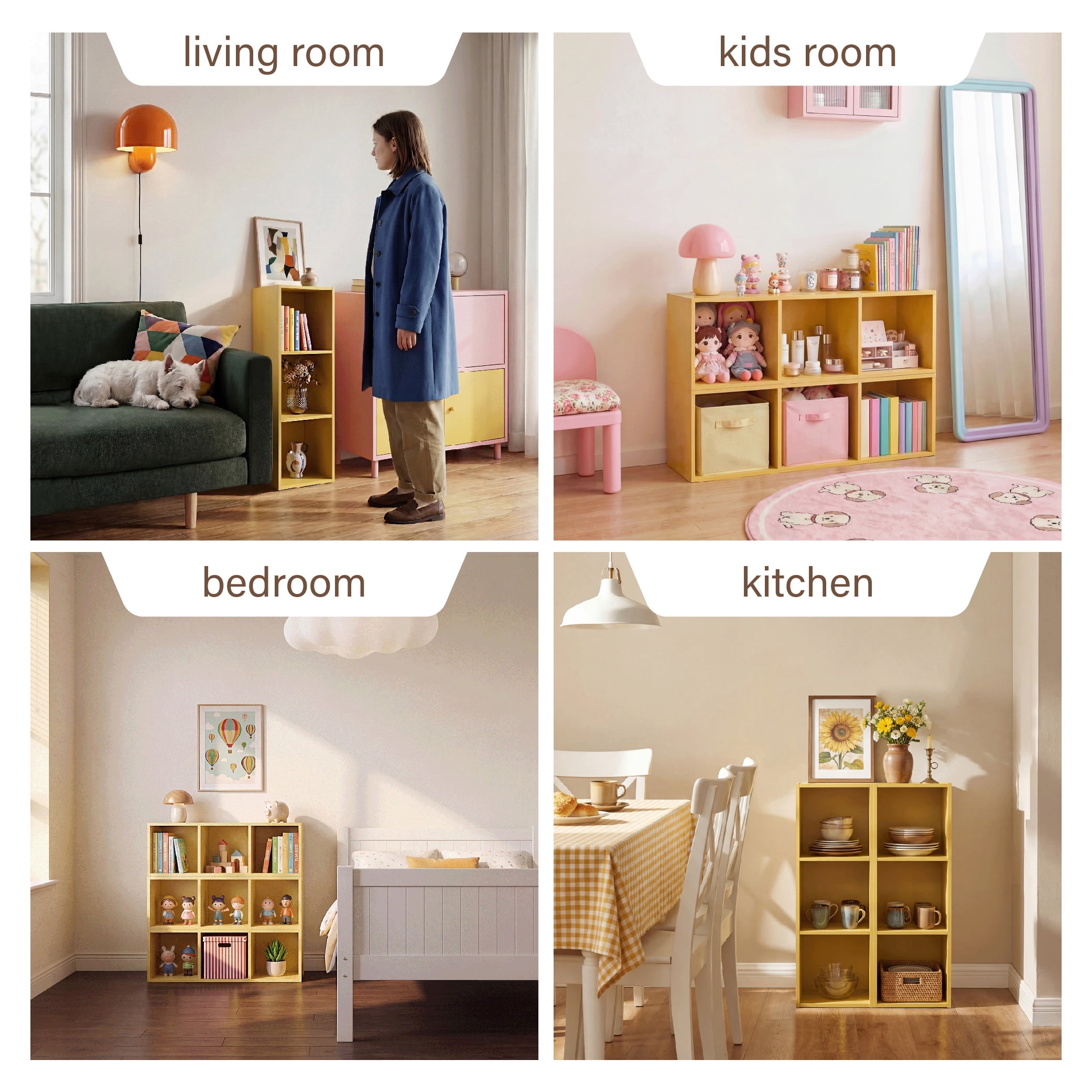 Mifurn 3-Tier Bookshelf Open Shelf Bookcase, Yellow