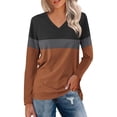 thumbnail image 2 of Color Block Long Sleeve Shirts for Women 2026 Spring Fall Casual Relaxed Fit V Neck Shirt Pullover Blouse, 2 of 4