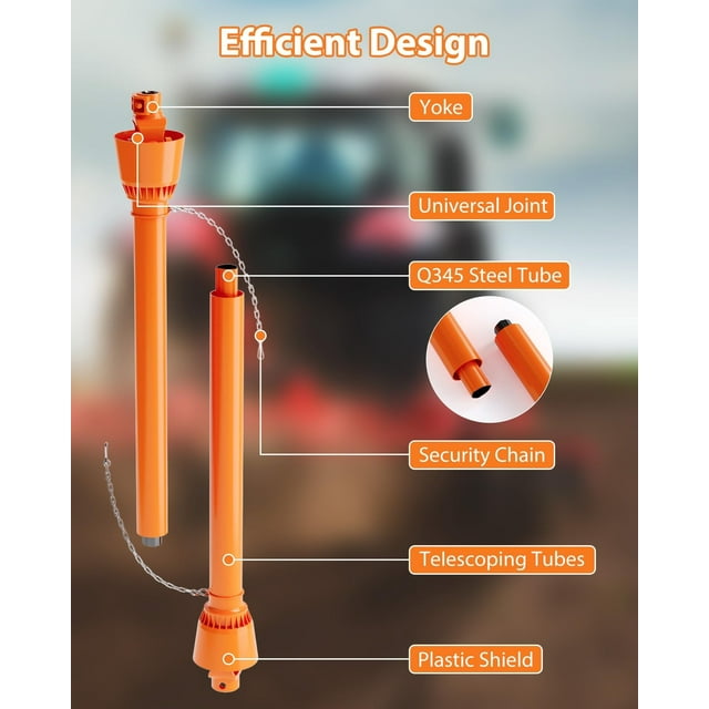 AKDSteel PTO Shaft, 1-3/8" PTO Drive Shaft, 6 Spline End, 39-55 Inch Adjustable Driveline Shaft for Tractor, Finish Mower, Rotary Cutter