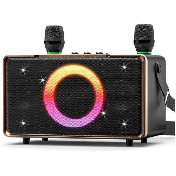 wonima11 Portable Bluetooth Speaker: 200W Peak, Deep Bass, 15H Playtime, Large Party Wireless Speakers, Powerful Loud Sound, Light Show, Fast Charging for Outdoor, Backyard, Home(Gold with 2Mic)