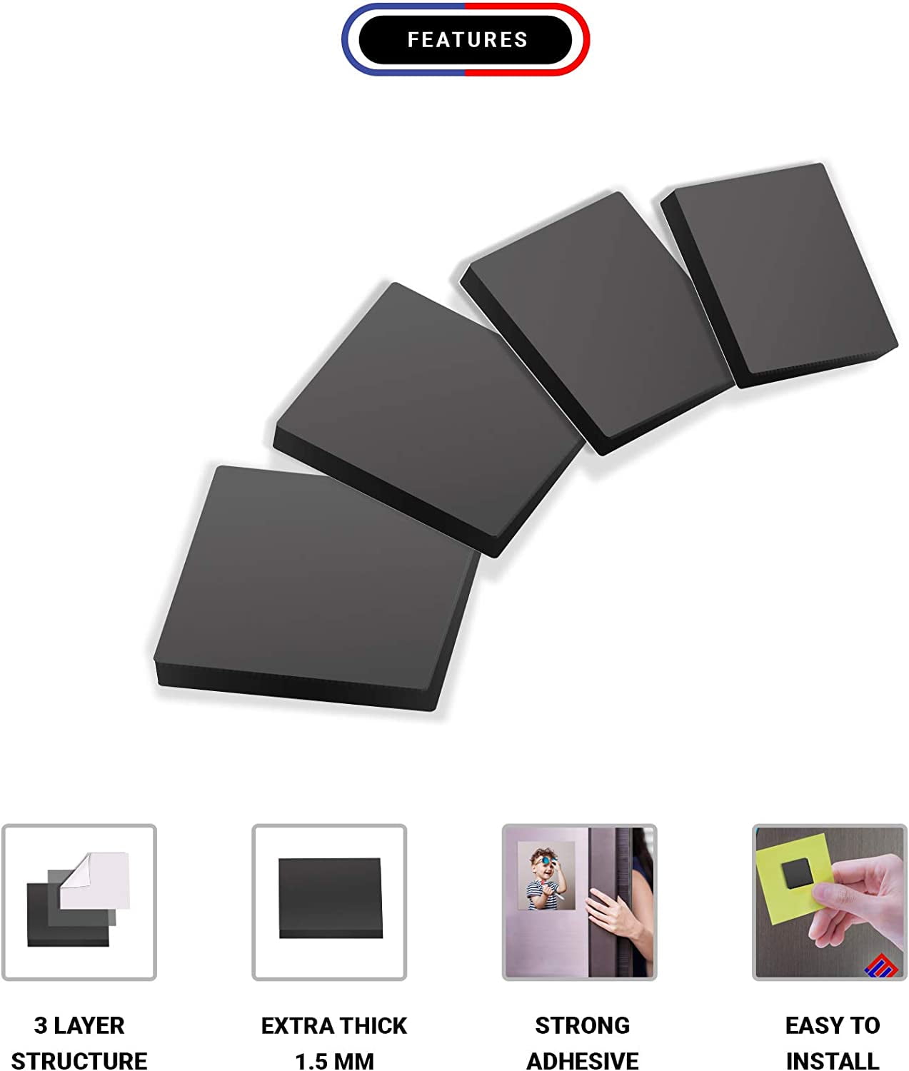 Pack of 100 Flexible Magnetic Squares with Adhesive, 60 mil Thick, 1x1 inch Square. Ideal for DIY Projects at Home - Office - Auto - Shop - Crafts and More!