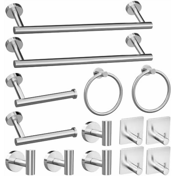 14-Piece Bathroom Hardware Set, Brushed Nickel Stainless Steel, Wall-Mounted Towel Racks