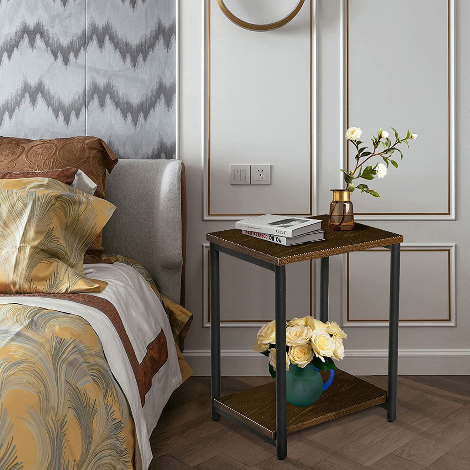 Kadyn Nightstand Modern Side End Sofa Table Bedside Table for Living Room, Small Table for Bedroom, Industrial Metal Frame, Walnut Kadyn Nightstand Modern Side End Sofa Table Bedside Table for Living Room, Small Table for Bedroom, Industrial Metal Frame, Walnut