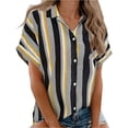thumbnail image 2 of Short Sleeve Striped Print Women Turn-Down Collar Casual Button Blouse, 2 of 3