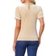 thumbnail image 3 of Camisa de Cuello Volante Inspire Chic para Mujeres, Blusa de Terciopelo de Manga Corta, Talla XS, Color Caqui, 3 of 6