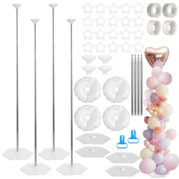 4 Sets Balloon Column Stand Kit, 21-81" Adjustable Metal Stands, Telescopic Balloon Stands, Includes Balloon Clips, Sealers, Arch Strips, and Stickers, Ideal for Weddings, Birthdays, Party