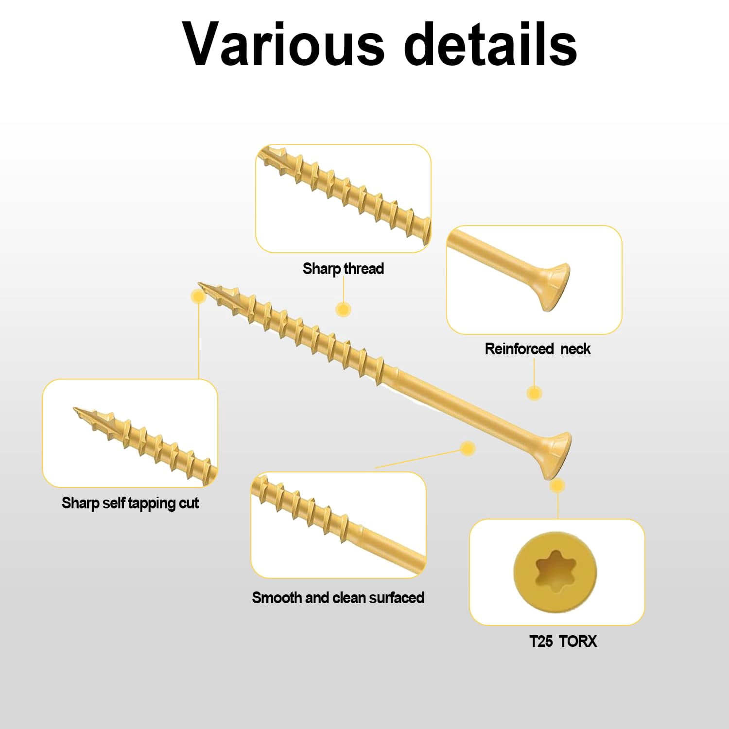 #8 x 1-1/2" T25 Torx Tan Deck Screws, Self-Tapping Wood Screws for Outdoor Decking and Fencing, 450PCS