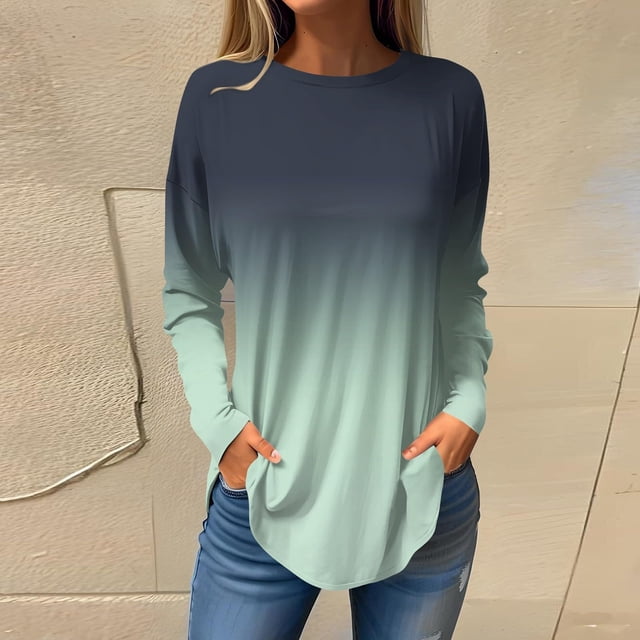 Birdeem Womens Round Neck Printing Fall Blouses Fashion Smocked Long Sleeve Shirts Tops