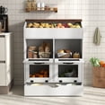 thumbnail image 4 of JOIVI Large Potato Storage Wood Bin, Wooden Bread Storage Bins with Removable Drawer & 4 Doors, 31'' Onion Organizer with Grocery Section, Vegetable Organization Cabinet for Kitchen, White, 4 of 9
