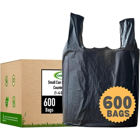 T-shirt Biodegradable Black Plastic Bag (600 ct.) Small Can Liners Thank You Grocery Shooping Size Doggy Poop Bags Compatible with Arm & Hammer Swivel Bin & Rake pooper scooper Multipurpose Bags