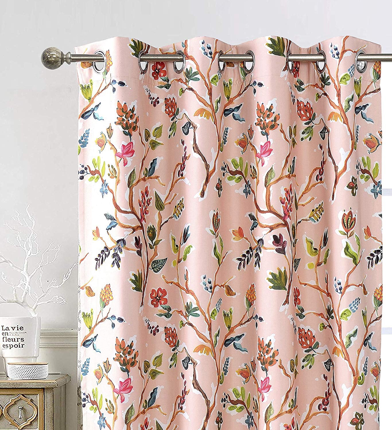 DriftAway Lauren Colorful Watercolor Tree Pattern Blackout Lined Grommet Window Curtain 84"L x 52"W Blush