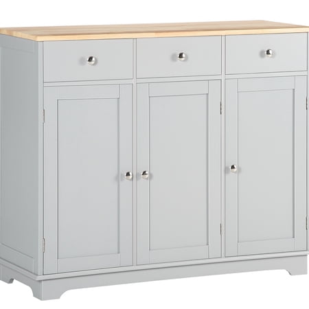 Multifunctional Sideboard Cabinet Gray. For Kitchen Dining Area. Construction. 40.73 w X 16.14 d 33.5 h. 154 Lbs Whole Capacity In Gray For Living Room. Frame Adjustable Shelves Rubberwood Top.