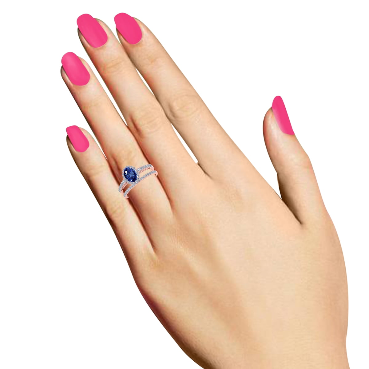 Mauli Jewels Engagement Rings for Women 0.80 Carat Sapphire And Diamond Bridal Set 4-prong 10K Rose Gold