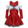 thumbnail image 1 of Yhong Tenues de Cheerleading pour Filles Manches Longues Paillettes Uniforme de Chef de Cheer Carnaval d'Halloween Costumes de Fête Rouge 10, 1 of 7