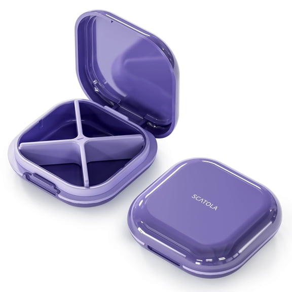 ONTERATE Washable Four-a-Day Pill Organizer with Removable Divider, Purple