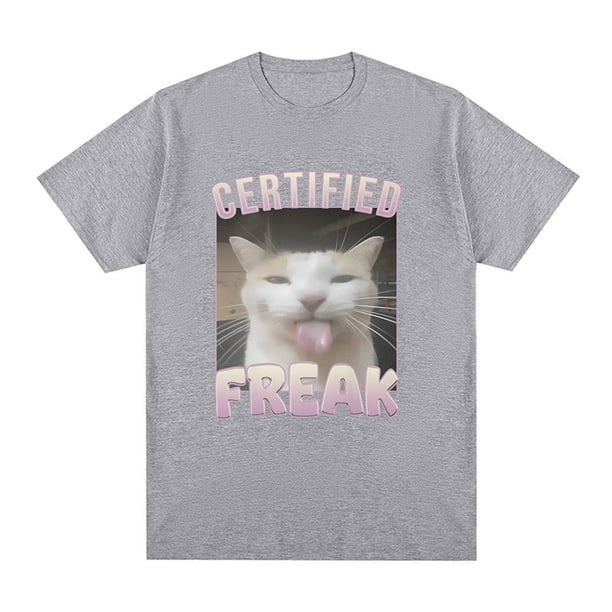 Camiseta divertida de gato Freak certificada, camisetas vintage de manga corta para hombre, camisetas casuales de algodón de gran tamaño, ropa de calle