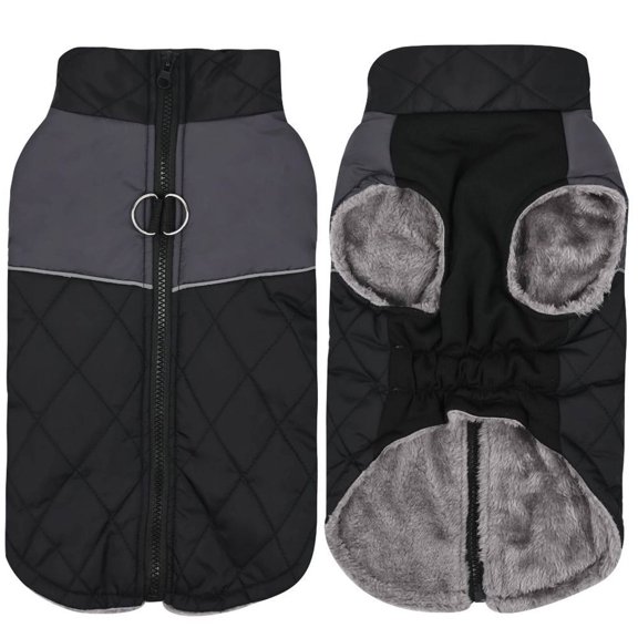 TELOLY Dog Clothes,Back Traction Ring Dog Jacket,Warmth Lightweight Fabric Pet Costumes,Black,S