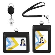 Toplive Badge Holders with Detachable Neck Lanyard Strap and Retractable Reel Clips Keychain [Two Slots] Leather ID Badge Card Holders - 2 Packs