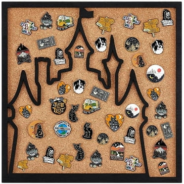 Square Castle Pin Board Cork Board 11.8x11.8inch Bulletin Display Board Wall Mounted Cork Board with Black Frame for Brooch Pin Storage Display Office Home and School Decor