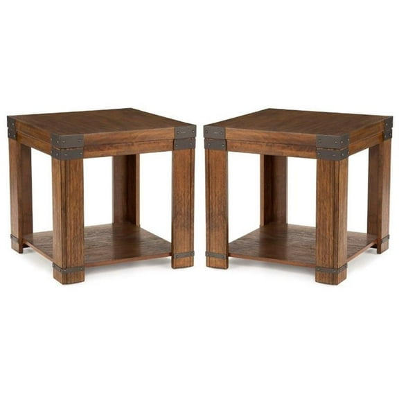 Home Square Square End Table in Medium Cherry - Set of 2