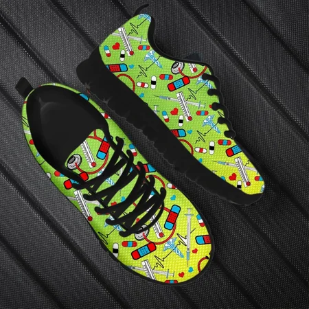

2024 Ladies Flat Shoes Gradient Medical Facilities Pattern Lace-up Casual Sneakers for Women Light Enfermera Zapatos