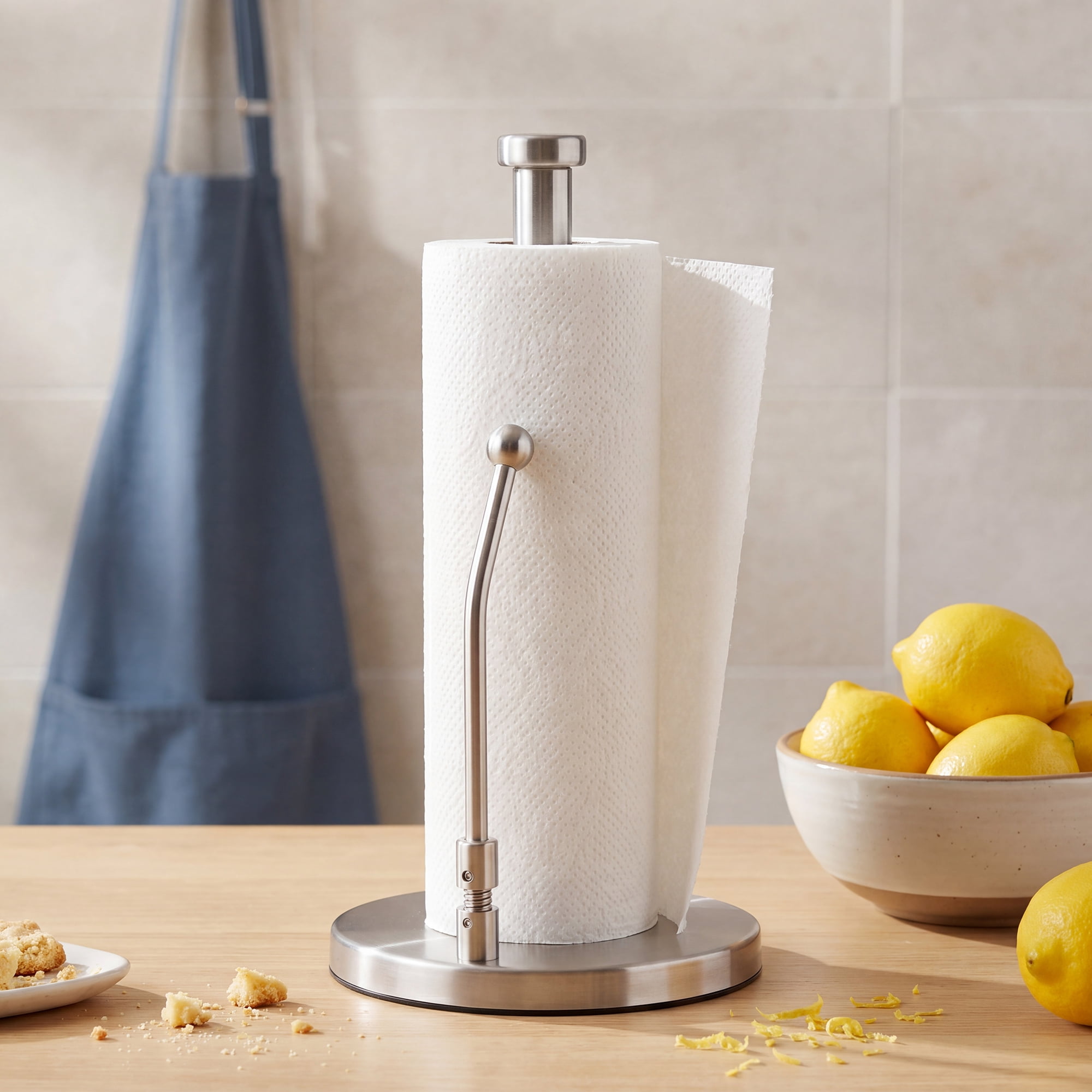 Unique Bargains Paper Towel Holder Countertop Weighted Base Silver EVA 12.7x6.7in