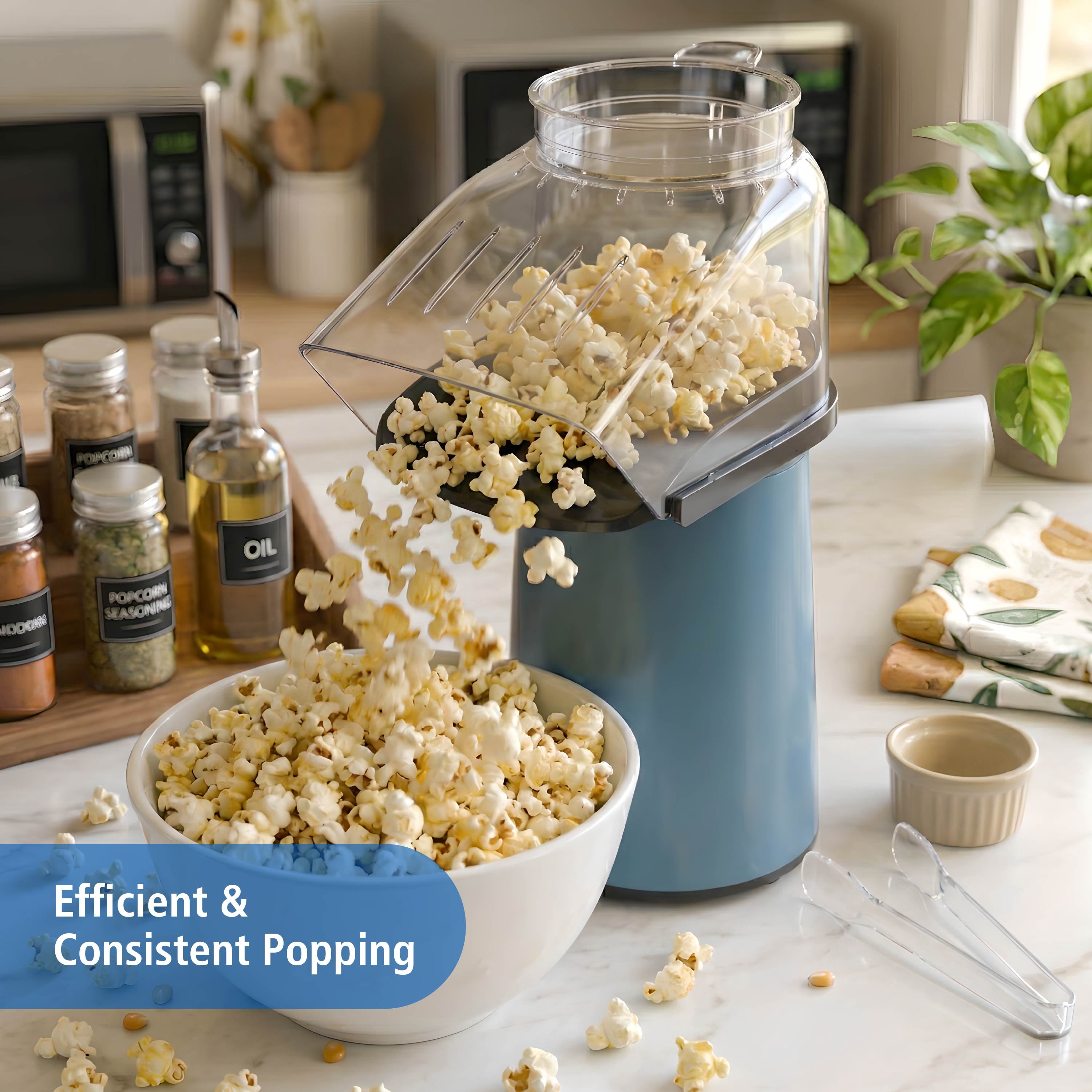Mainstays 10-Cup Popcorn Machine, Oil-Free Hot Air Popper Popcorn Maker with Butter Melting Tray