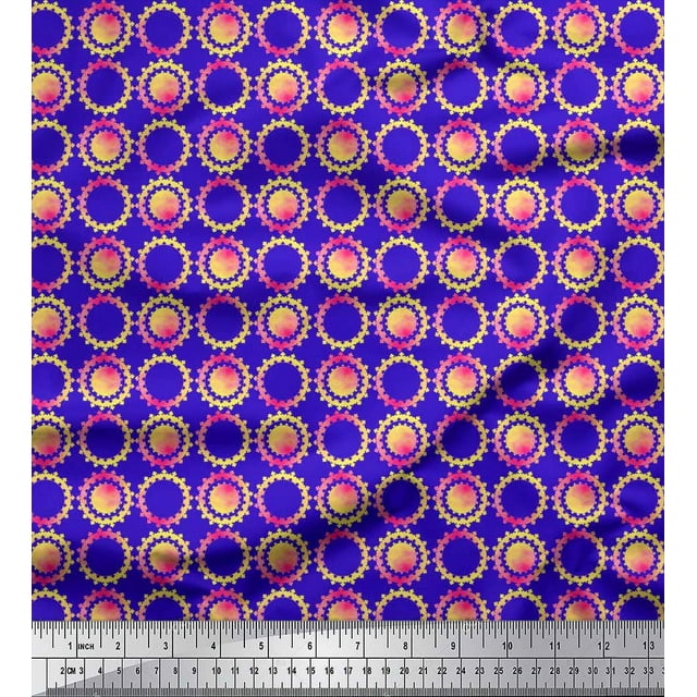 Soimoi Cotton Cambric Fabric Floral & Circle Geometric Print Sewing Fabric Yard 42 Inch Wide