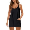 thumbnail image 2 of Athletic Dress Womens Sresses Summer Sleeveless Spaghetti Straps Simple Solid Color dress with shorts underneath womens athletic dress Summer Dresses 01-Black XL, 2 of 5