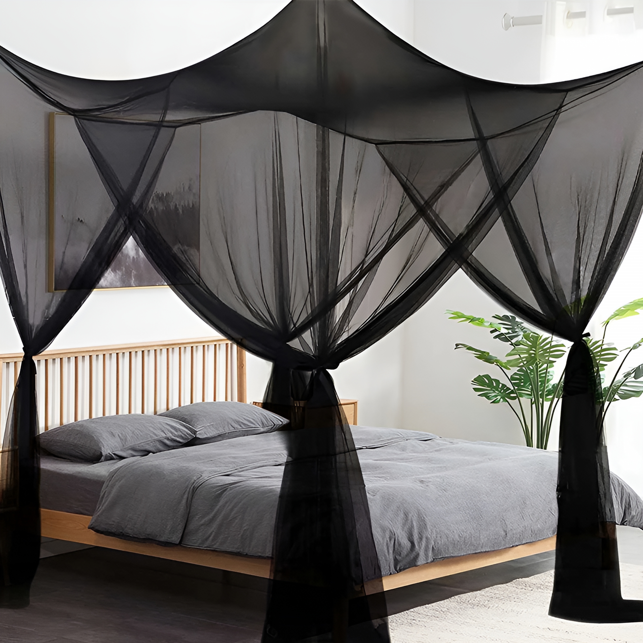AUQ 4 Corners Post Canopy Bed Curtains - Bed Canopy for Queen Size Bed,Princess Canopy for Girls Bed,Canopy Bed Drapes for Adults,Luxurious Mosquito Net Bedroom Decor,Bed Drape Elegant Mosquito Net