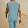 thumbnail image 5 of Mens 100% Cotton Linen Tank Tops Sleeveless T Shirts V Neck Loose Casual Summer Beach Basic Tank Shirts Blue, 5 of 7