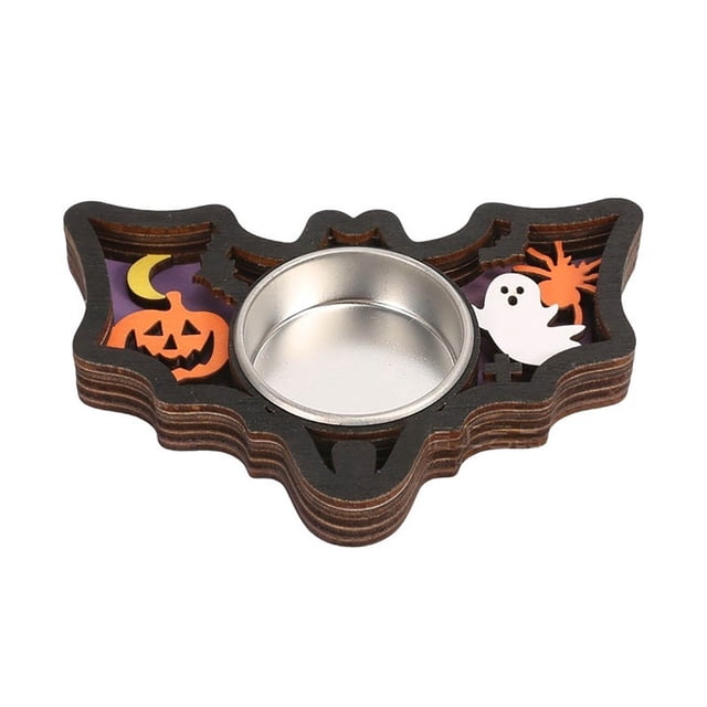 Halloween Wooden Candlestick Base Decoration for Festival Tabletop Display with Atmospheric Glow