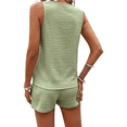 thumbnail image 3 of Conjunto Casual de 2 Piezas para Mujer, Jersey con Cuello en V y Pantalones Cortos de Cintura Alta, Chándal Transpirable de Color Sólido, Verde , Talla L, 3 of 9