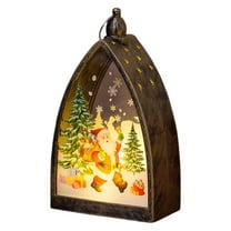 Gnwei Christmas Snow Globe Lantern, Mini Christmas Lantern, Lighted Christmas Decorations Indoor Light Up Lantern Holiday Decor Gift, Forest House Scene, Battery Operated