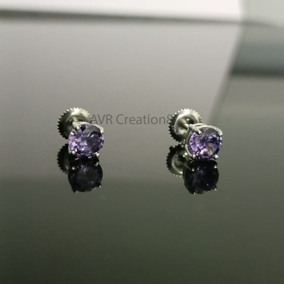 Small Amethyst Round Cut Gemstone Stud Earrings, Birthstone Earrings, Dainty Valentine's Day Gift