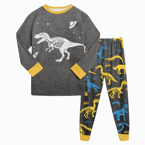 CAUYDY Child Boy Fall Winter Pajamas Clothes for Kids 5T 6T 7T 8T 9T 10T Long Sleeve T-Shirt Elastic Waist Pants 2PCS Soft Set Boys Sleepers Sizes 6-7 Years,Dark Gray