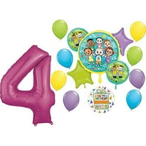 CoComelon Party Supplies 4th Birthday 15 pc Balloon Bouquet Decorations Pink Number 4