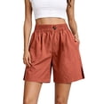 thumbnail image 2 of Cutuo Womens Casual Cotton Shorts Elastic Waist Solid Color Knee Length Loose Fit Bermuda Shorts with Pockets for Daily Summer Wear, 2 of 7