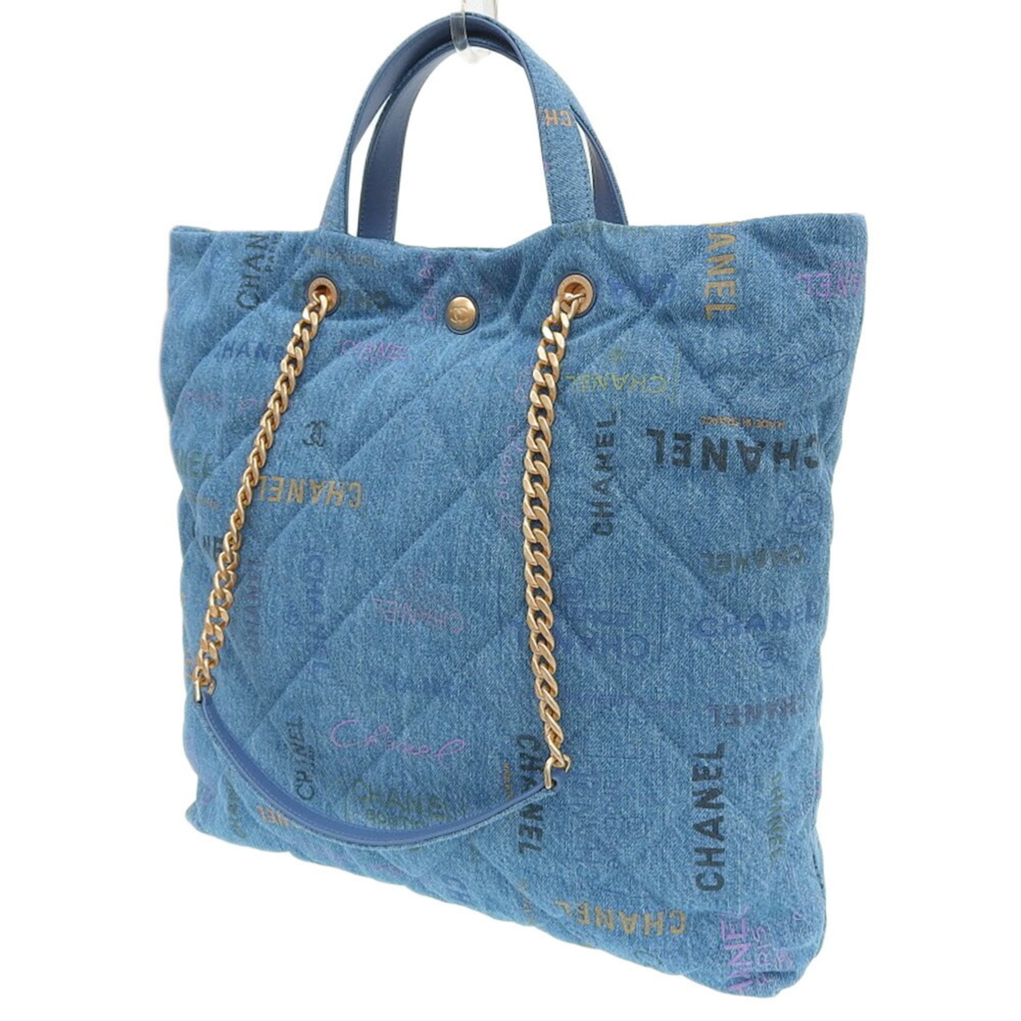 Pre-Owned Chanel CHANEL maxi shopping bag here mark 2WAY denim