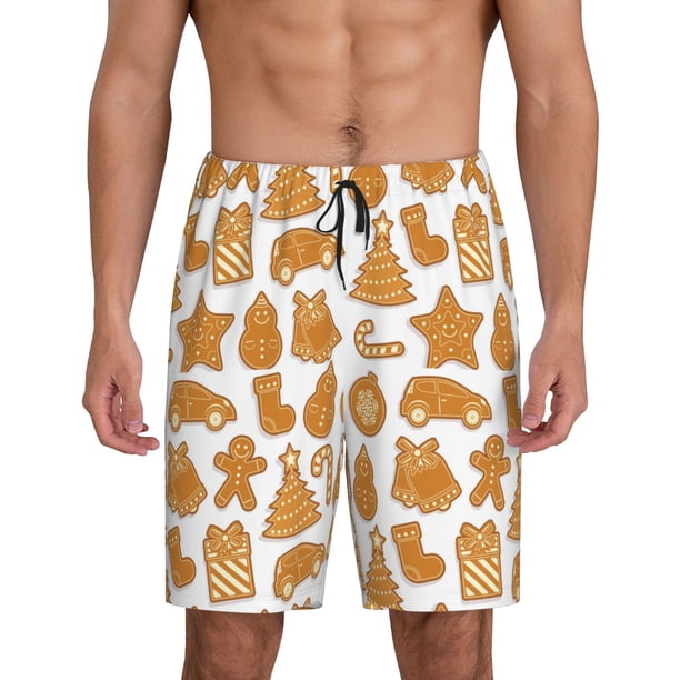 Balery Christmas Elements Pantalones cortos de pijama de punto de algodón para hombre con cinturilla y bolsillos-XX-Large