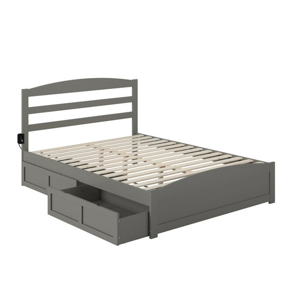 AFI Warren Solid Wood Queen Bed w/ Footboard & 2 Drawers in Gray