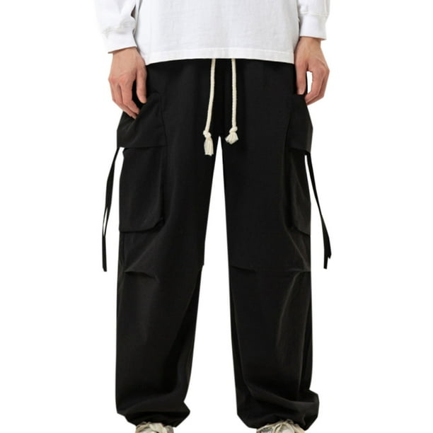 Puntoco Pantalones casuales largos para hombre Pantalones casuales de moda para hombre de color sólido con bolsillos cargo y cuerda elástica