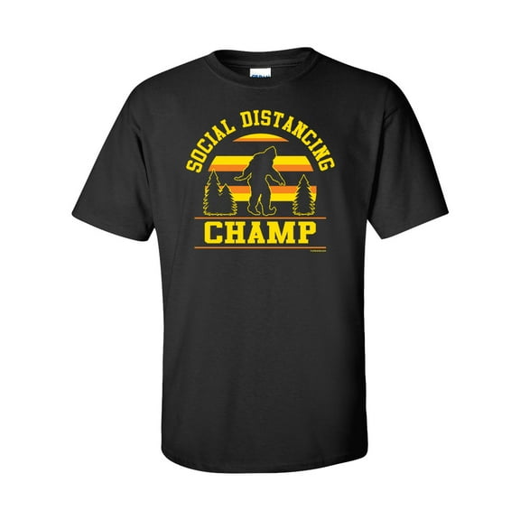 Funny Bigfoot Social Distancing Champ Unisex Adult Short Sleeve T-shirt-Black-small
